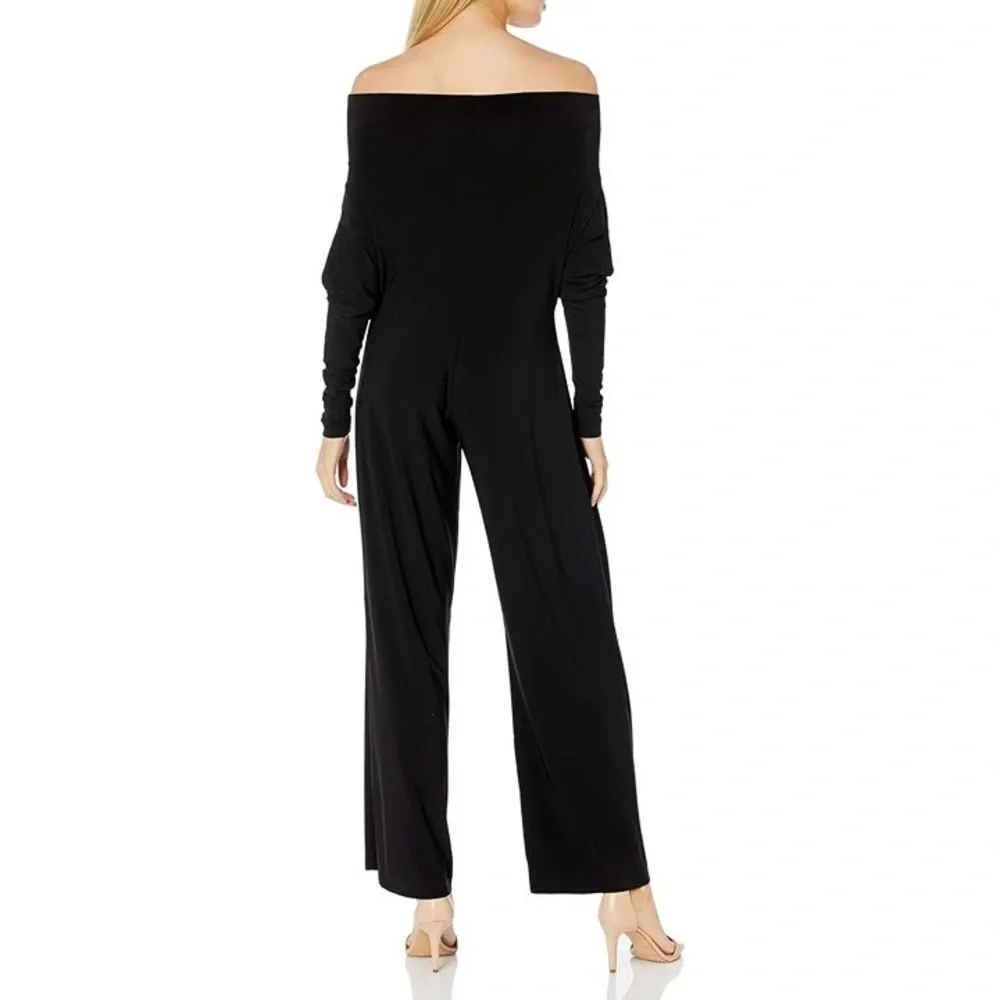 NORMA KAMALI Foldover Off Shoulder Straight Leg Jumpsuit XS Black - Picture 2 of 7